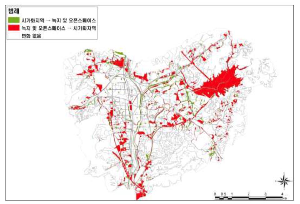 2000년과 2009년 경기도 의정부시 토지이용 변화분석도