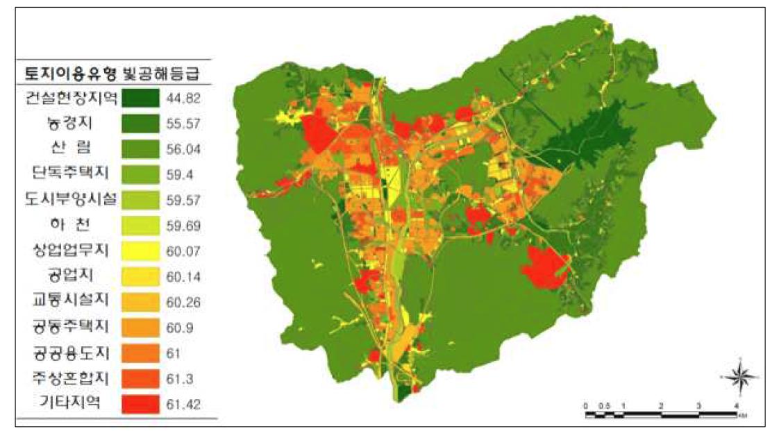 토지이용유형별 빛공해 등급 산정도