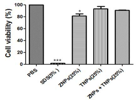 In vitro skin irritation test using KeraSkinTM treated with ZNPs, TNPs and their mixtures