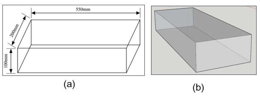 개별요소해석에 사용된 경계면 모델 (a)제원 (b)3차원 설계 단면(Google SketchUp)