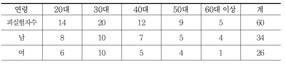 운전자 시감 실험 피실험자 현황