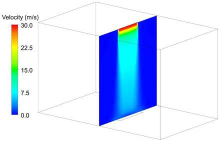 30 m/s의 급기노즐 분출속도에 대한 중앙단면의 속도분포