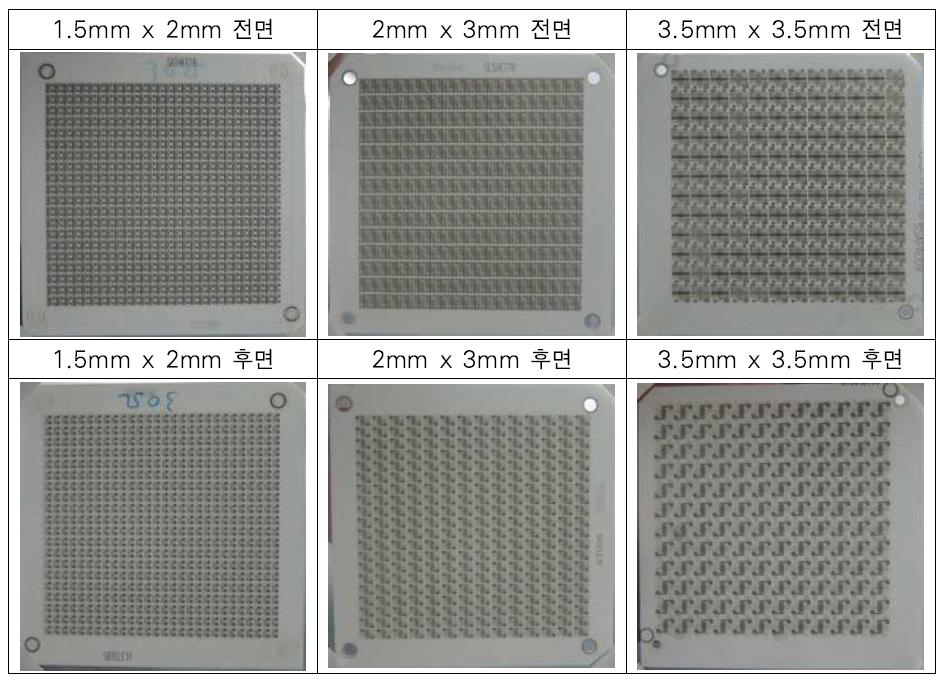 사이즈 별 센서 기판 전/후면