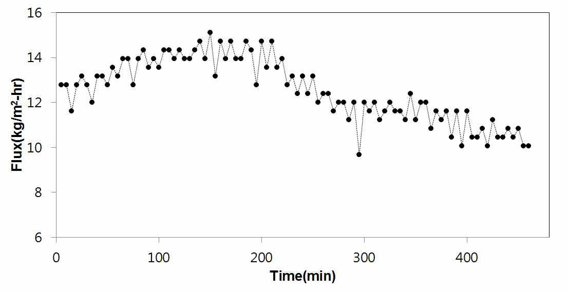 시간의 흐름에 따른 생산수 플럭스 변화
