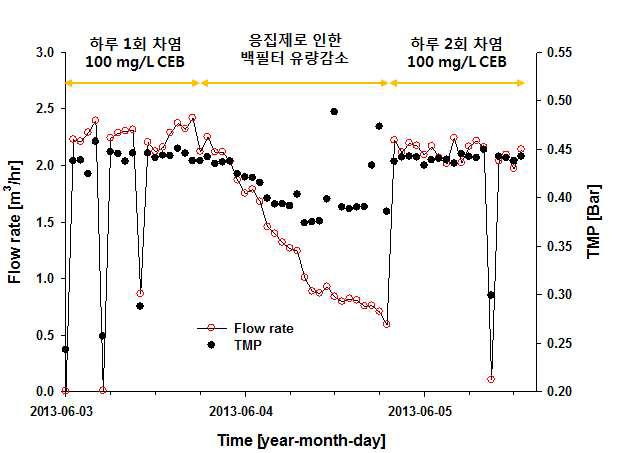 가압식 MF CEB 최적화 실험 (2013.6.3.~6.5)