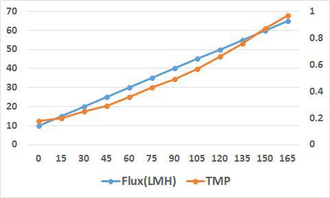 국산막 가압식 MF flux 및 TMP 테스트