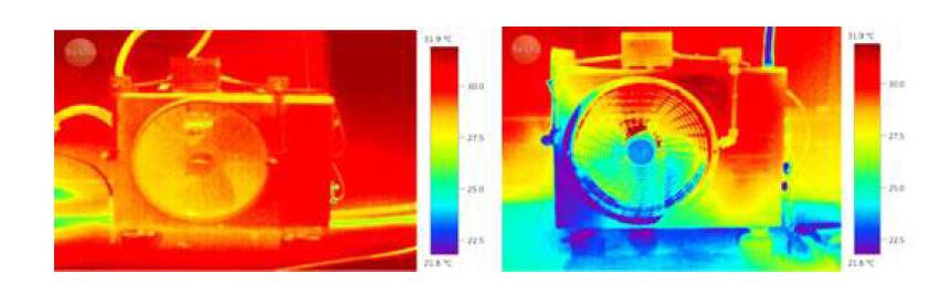 기존기술(좌) 대비 미스트분사형 실외기(우) 열화상 카메라 비교 결과