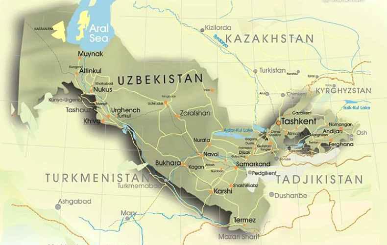 우즈베키스탄의 지형적 위치