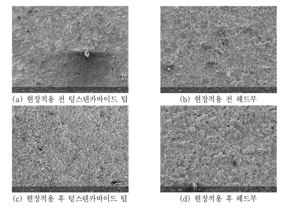 현장적용 전과 후의 SEM이미지(S제품, 300배율)