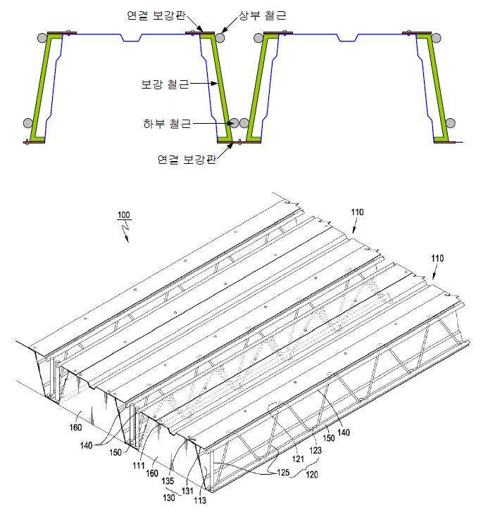 연결 보강판 부착형 절곡 철근트러스 데크플레이트 형상