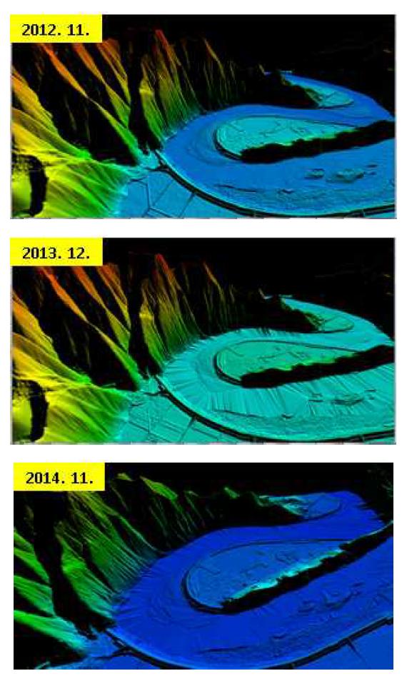 회룡포 부근의 LiDAR 측량결과(2012~2014)