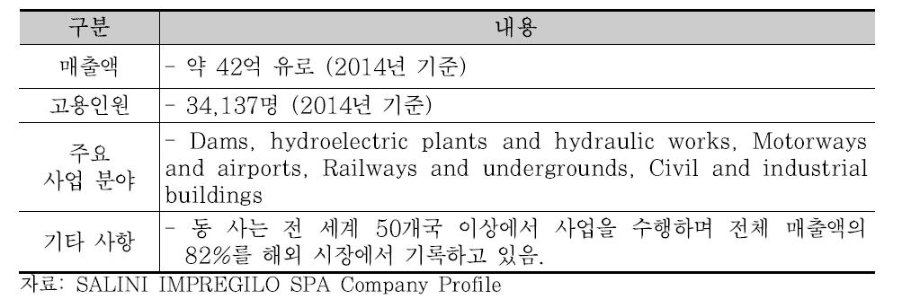 SALINI IMPREGILO SPA 기업 개요