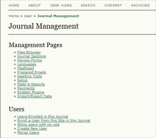 OJS의 Journal Management 화면