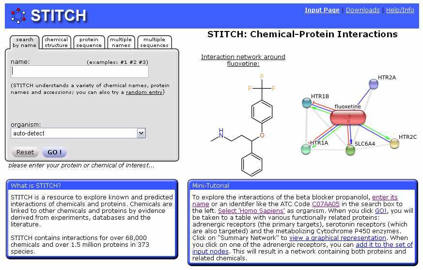 화합물과 단백질의 상호관계를 네트워크 형태로 제공해 주는 STITCH 데이터베이스