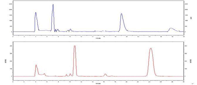 upper: UV-254 nm; bottom: gamma-ray