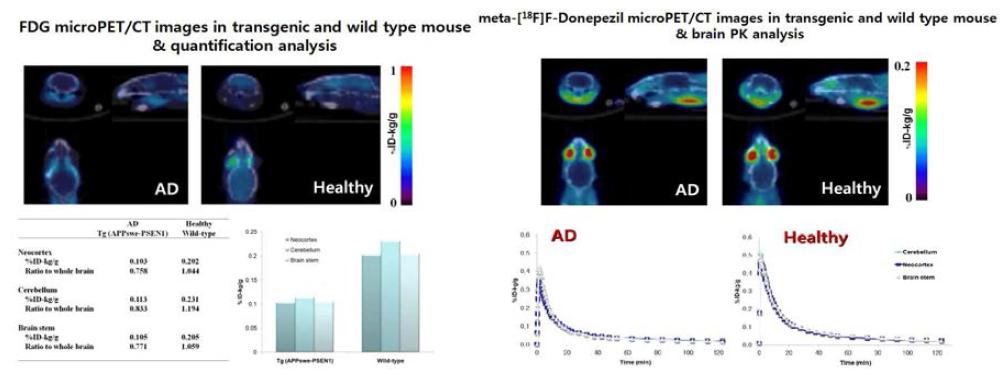 알츠하이머병 동물모델의 FDG PET 영상 비교 & 3-[18F]F-Donepezil PET 영상 비교