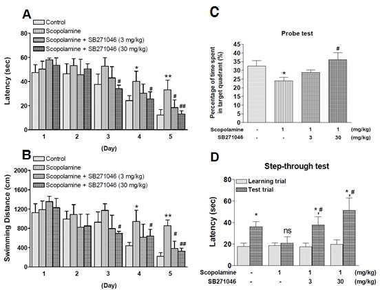 Scopolamine에 의하여 유도된 기억력 감퇴 동물 모델에 있어서 5-HT6 receptor antagonists인 SB271046의 기억력 감퇴 개선 효과 연구