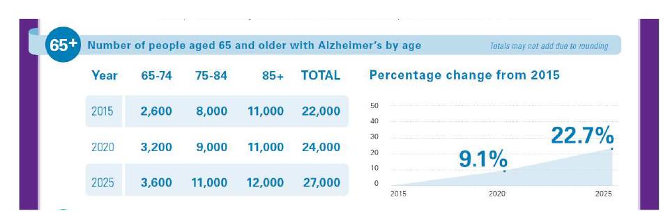 65세 이상 노인에서 알츠하이머 치매 환자 증가율