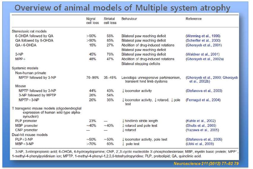 다계통위축증 (Multiple system atrophy; MSA) 동물모델