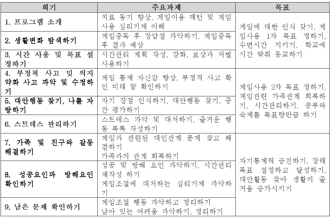 인터넷중독 인지행동 집단치료 프로그램