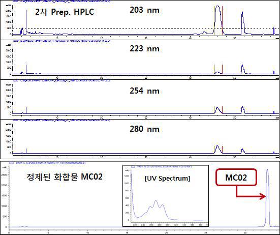 WGBMC02 화합물의 순도 확인 및 2차 Prep. HPLC Chromatogram