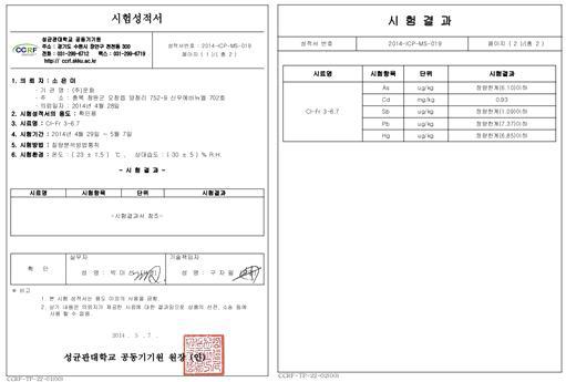 산삼 CMCs 배양액 분획물 (Fr.3-6,7)의 중금속 측정 결과