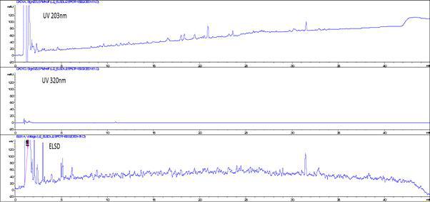 설정 분석법으로 산삼 CMCs 배양액의 분석결과 HPLC chromatogram