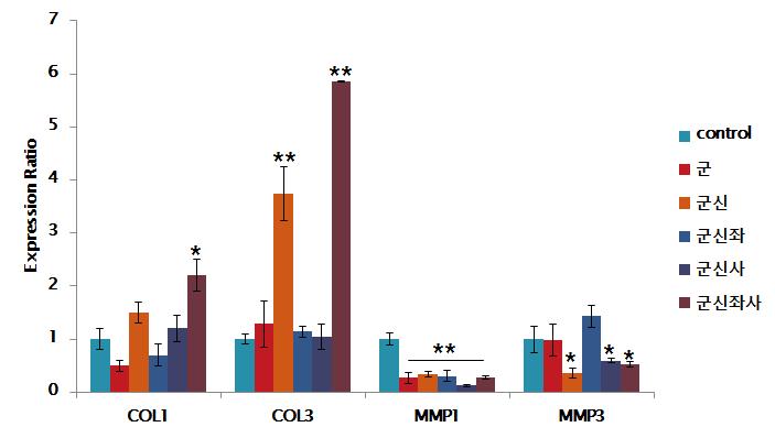 Real time PCR of the 3D skin Layer after treatment of herbal extracts