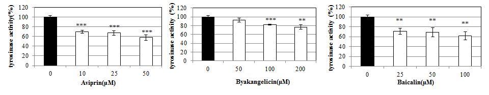 향약집성방간편방의 지표 및 활성 성분의 tyrosinase 활성 저해능