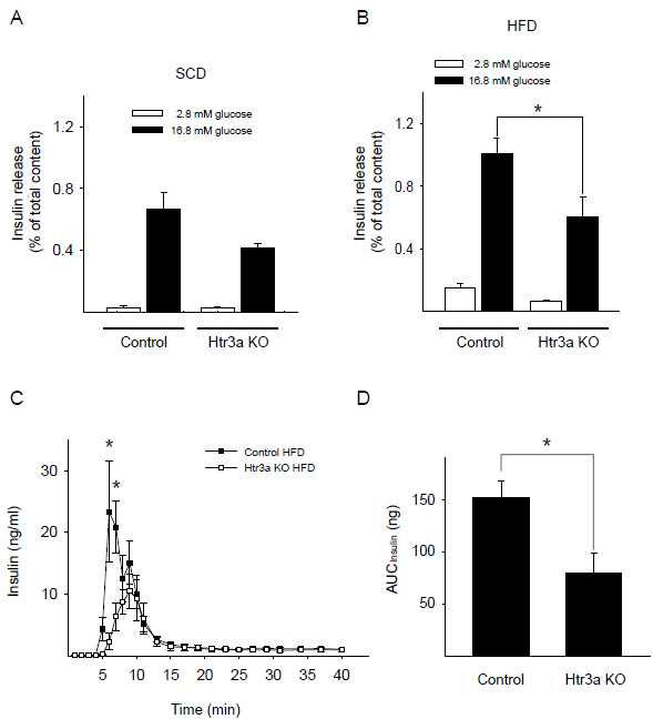 Htr3a KO 췌도는 인슐린 분비능 장애를 가짐.