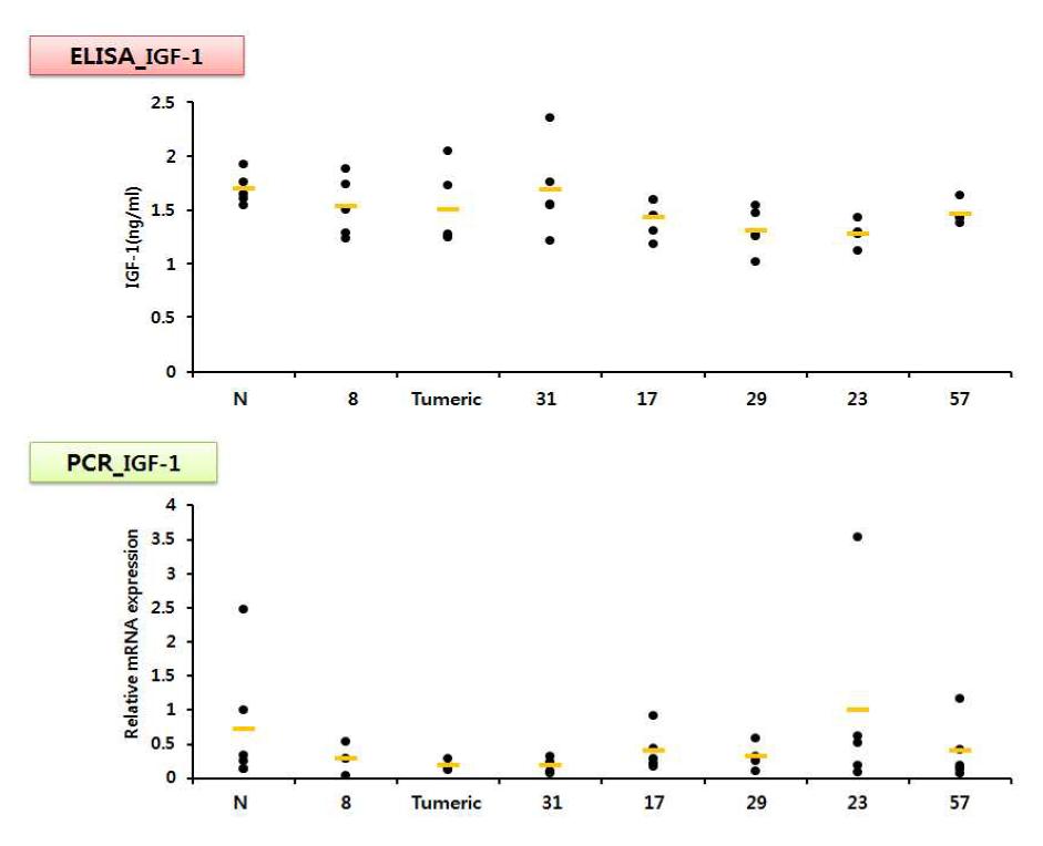 Enhancing effects of food extracts on IGF-1 production in ICR mice