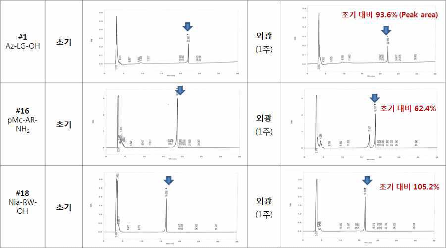 외광 안정성 HPLC 분석 결과