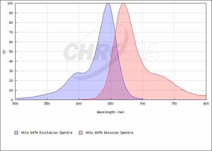 ATTO 647N 형광물질의 여기 및 방출 파장
