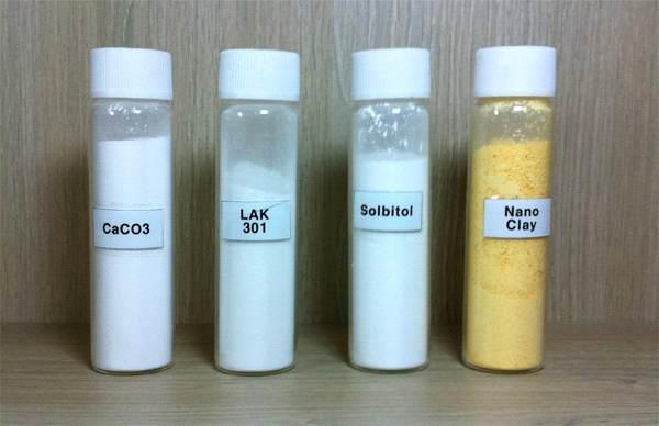 CaCO3, LAK-301, Solbitol, Nano-clay