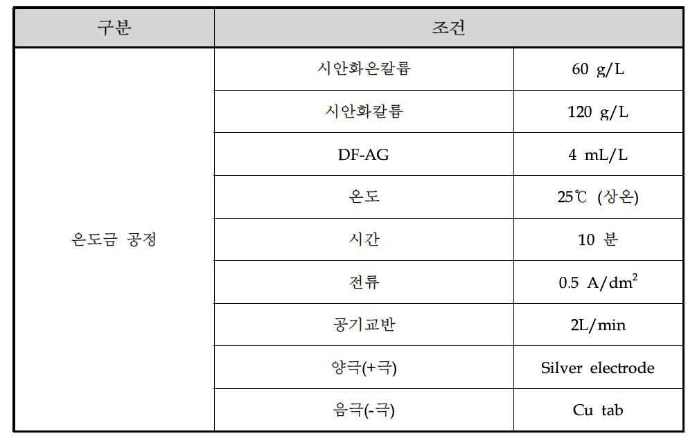 은도금 공정 조건