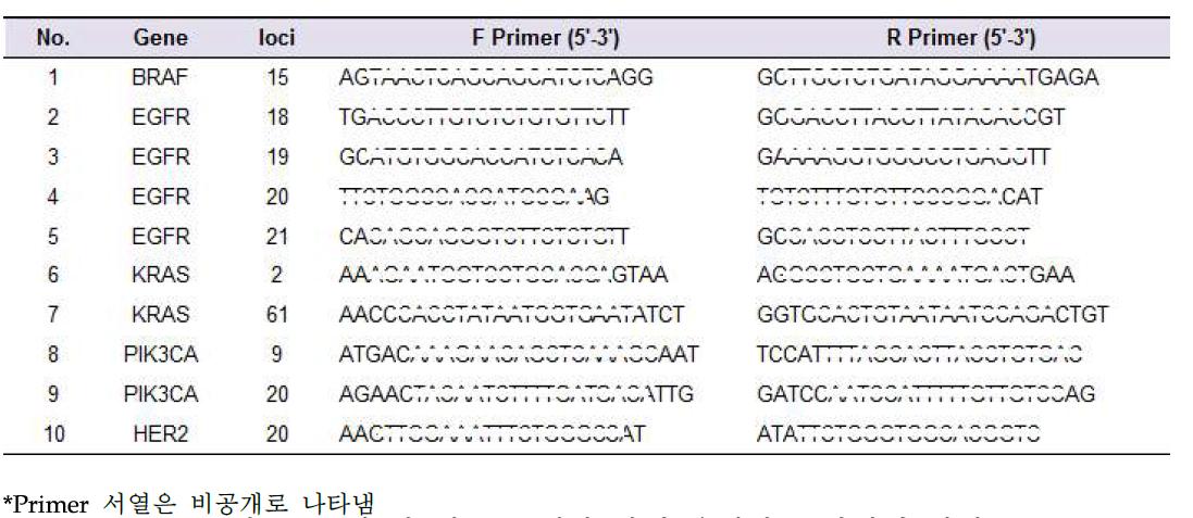 표적 암 치료를 위한 타겟 유전자 프라이머 서열