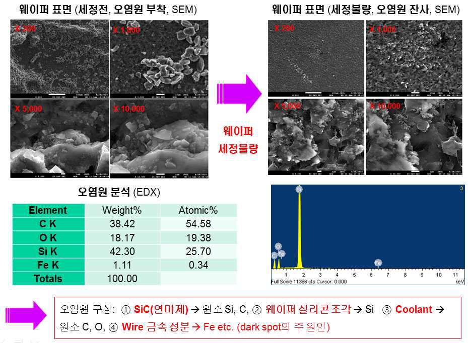 실리콘 웨이퍼 표면 및 오염원 관찰