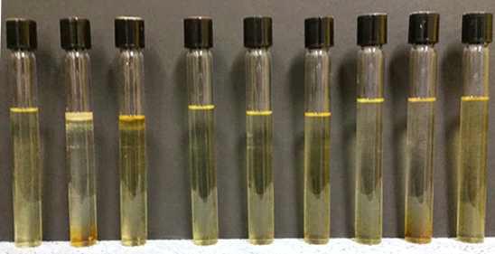 Phase stability for ECO-30 with 5.0 wt% of AS-48 co-surfactant in NaOH, KOH, TMAH (5, 10, 15 wt%) solutions at 25℃.