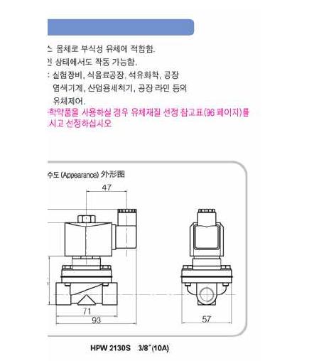 솔레노이드 밸브 형상 (HPW 2130S)