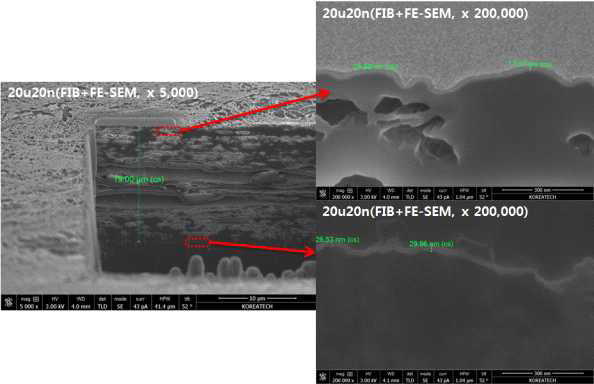 FIB milling을 이용한 20u20n 분리막의 단면 Al2O3증착층의 두께 분석