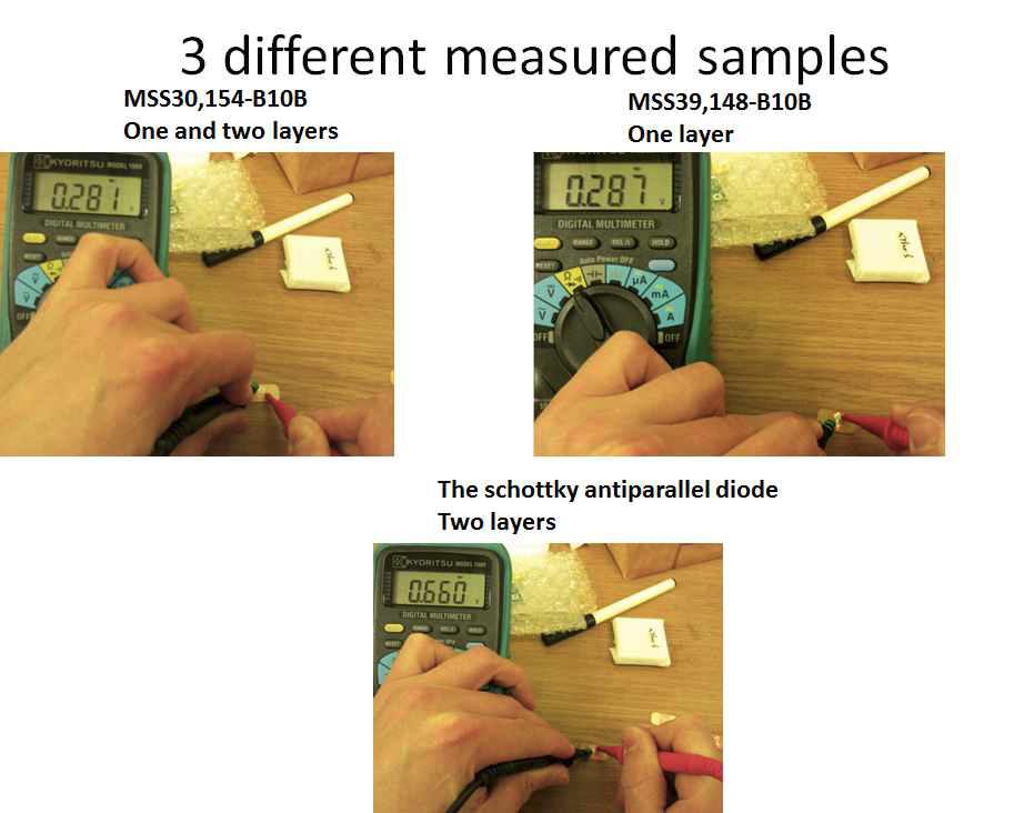 3개의 다이오드에 대한 Threashold 레벨을 비교 측정한 사진.