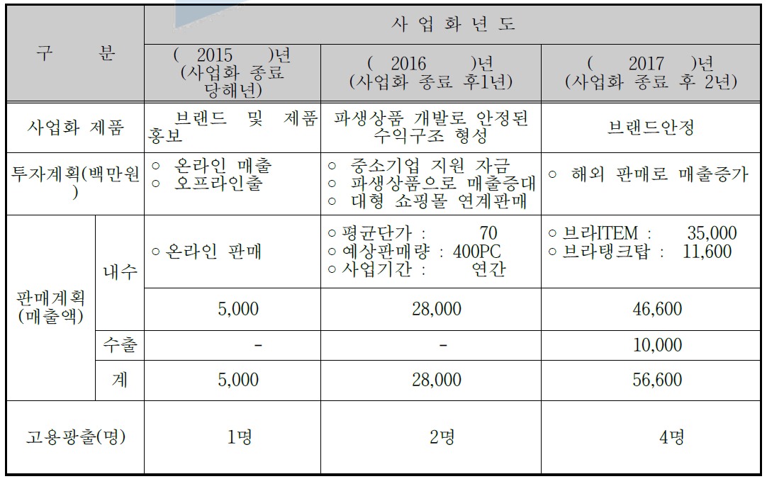 제품화 및 매출 계획