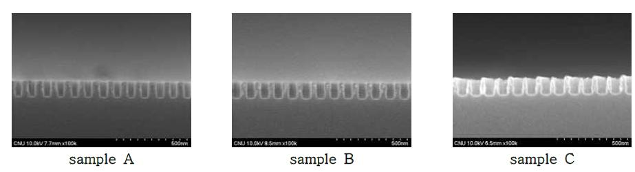 최종 제작된 3개 sample 의 대표 단면 SEM 이미지