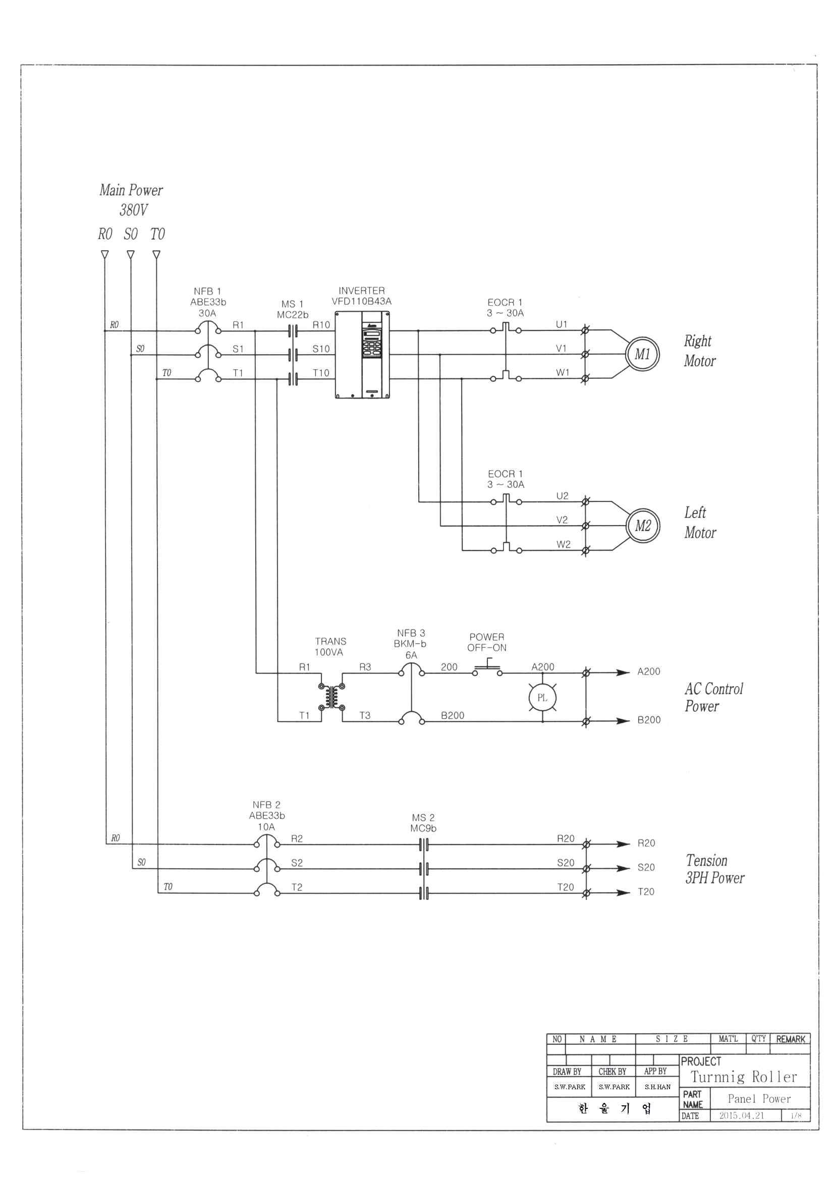 회전제어 장치 시스템의 동력(전원) 회로도(Panel Power)