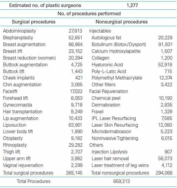 성형수술 시술별 건 수