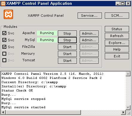 XAMPP를 이용해 확인한 Apach, Mysql 서버의 동작 모습