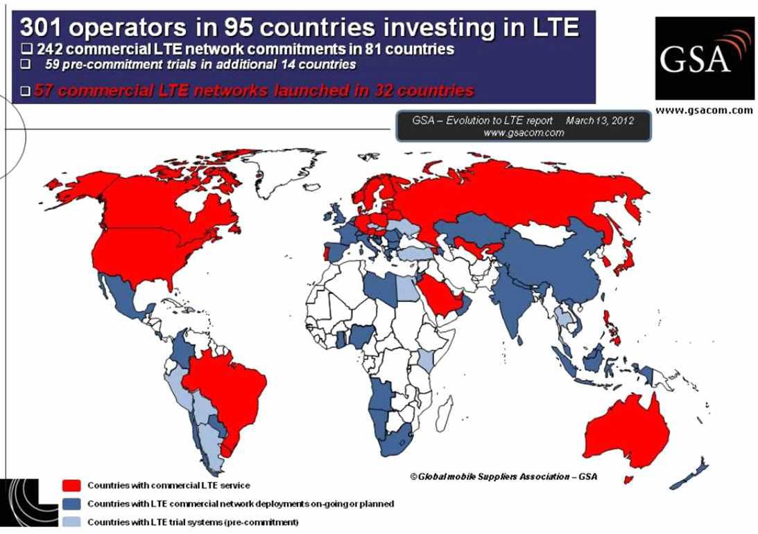 전 세계 LTE 서비스 전개 현황