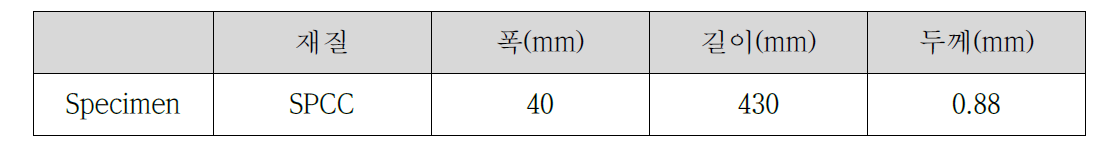 벤딩실험용 시편 사양