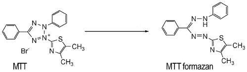 Molecular structure of MTT and its corresponding reaction product.