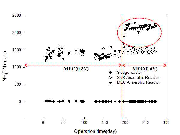 혐기성 소화에서 MEC 적용 여부에 따른 NH4 +-N 변화 거동